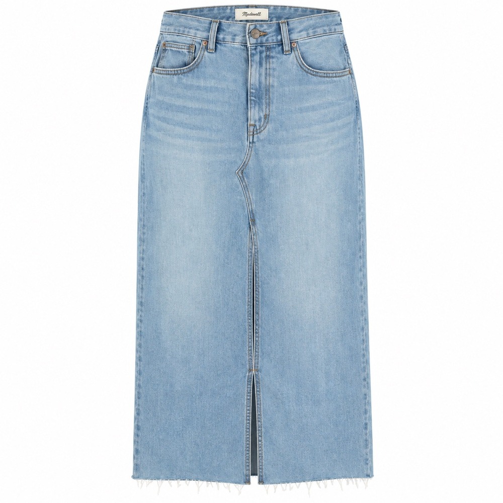 Madewell Womens Denim Maxi Skirt 28 100% Cotton Light Wash Raw Hem 90s High Rise